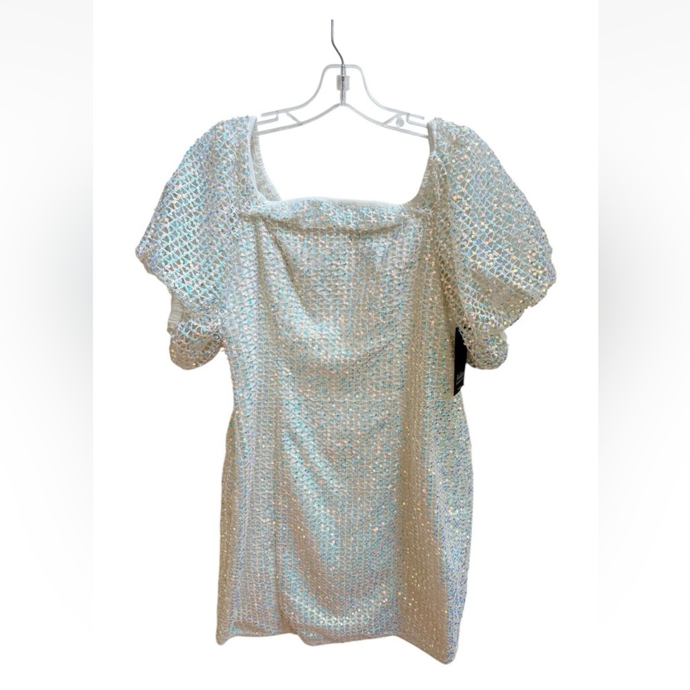 Aidan Mattox Sequin & Lace Off The Shoulder Ivory Dress Sz 10 - Picture 3 of 6